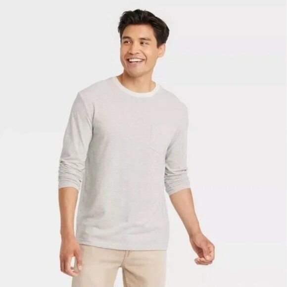 Men's Striped Crewneck T-Shirt Goodfellow & Co™ Oatmeal Stripe - Picture 1 of 3